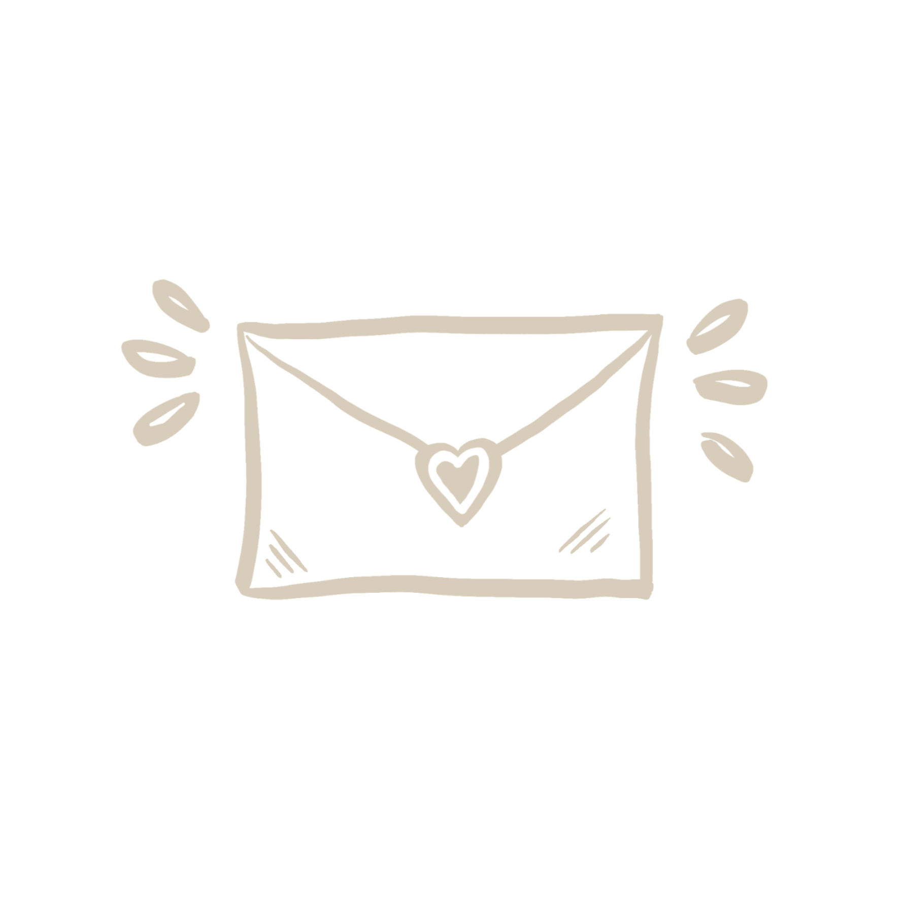 Simple line drawing of an envelope with decorative lines emanating from each side.