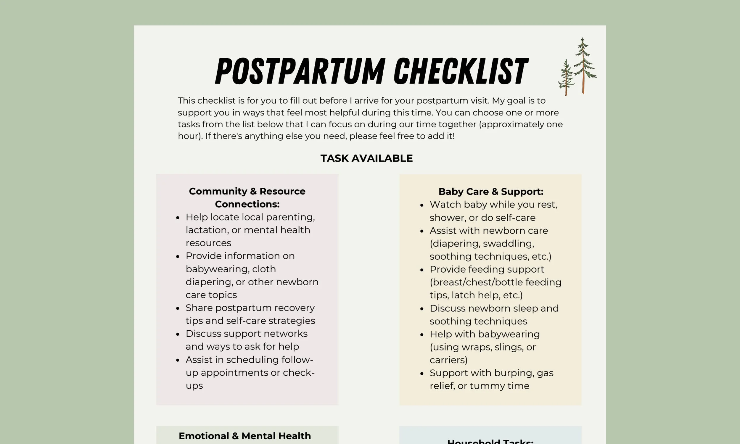 Post-Partum Checklist