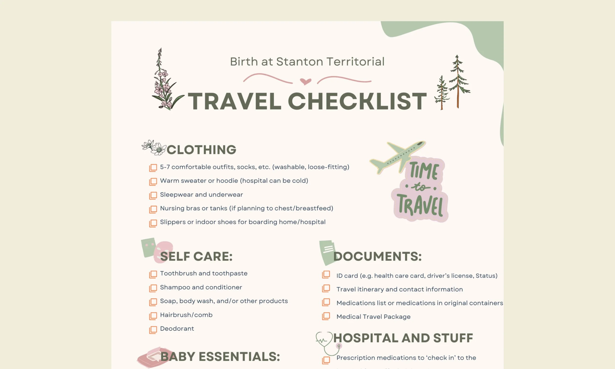Birth Travel Checklist