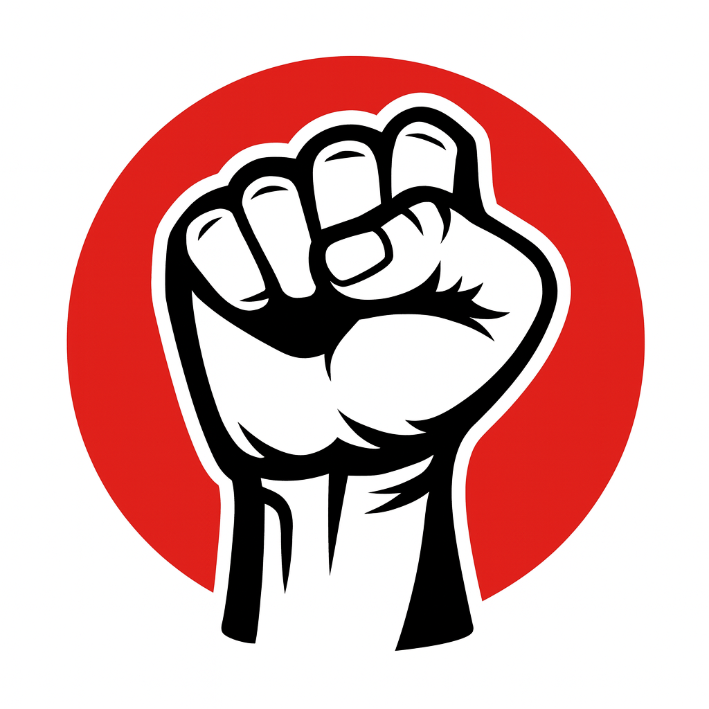 Poing levé noir et blanc dans une main, entouré d'un cercle rouge