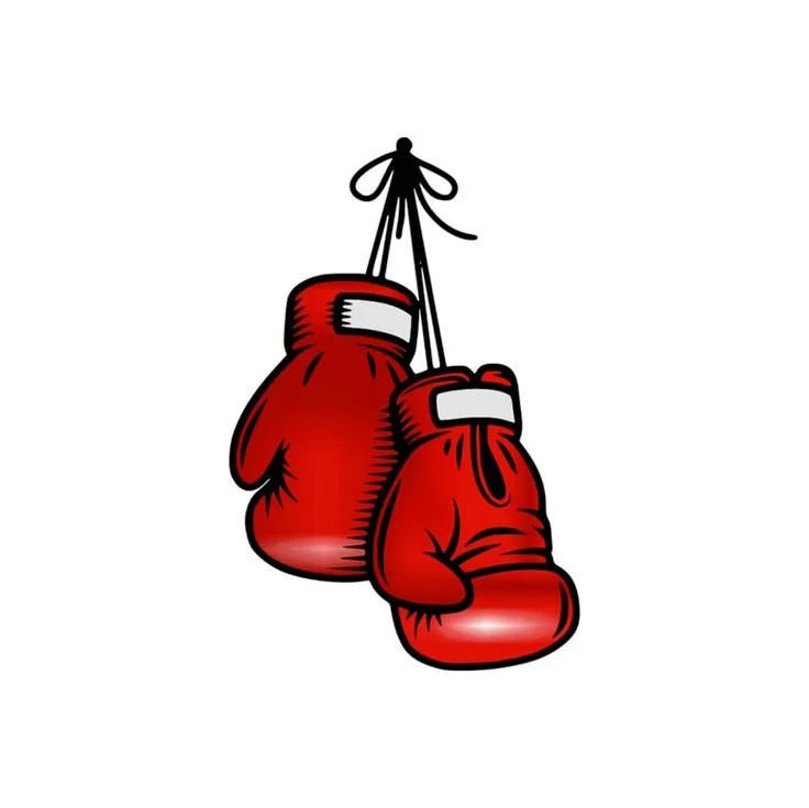 Gants de boxe rouges suspendus par une corde.