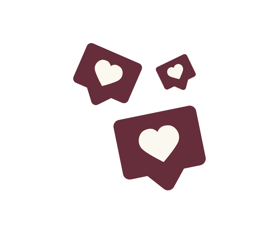 Digital icons of speech bubbles with love hearts inside, representing social media likes or favorites.