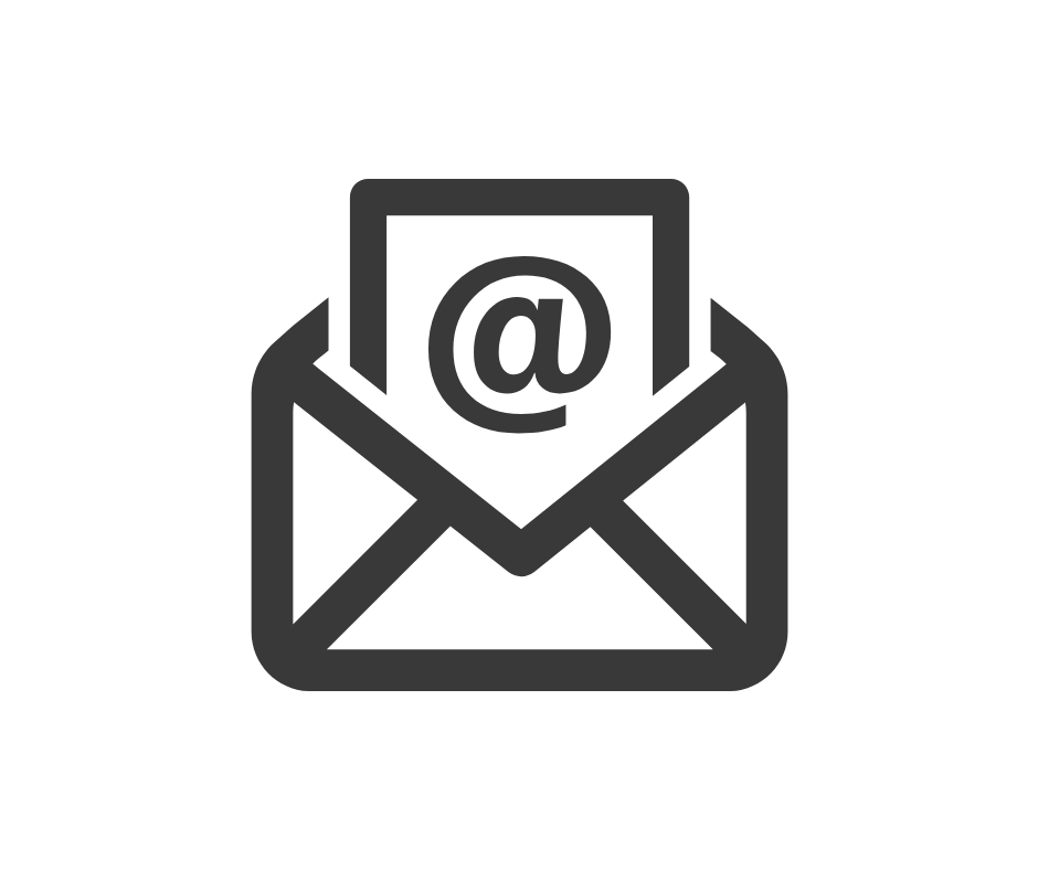 Icon of an email envelope with a letter featuring an '@' symbol inside.