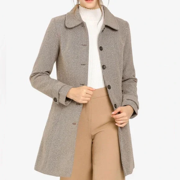 Allegra K Brown and White Timeless Herringbone Coat (SMALL)