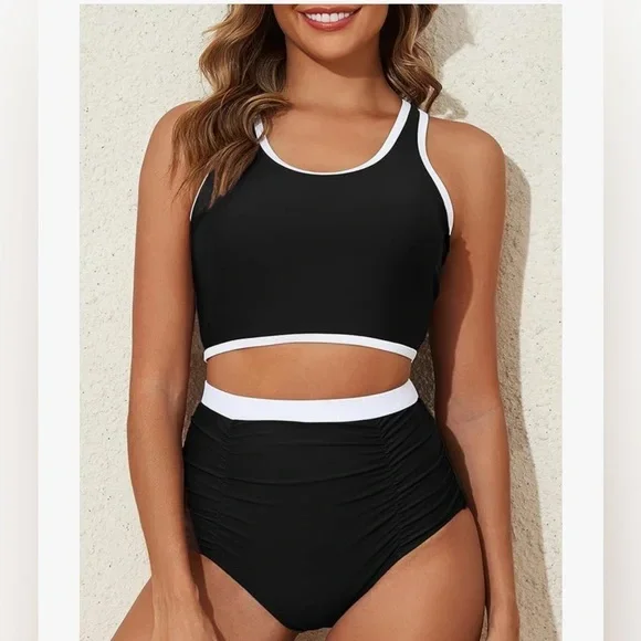 Black & White High Waisted Bikini Set (MEDIUM)