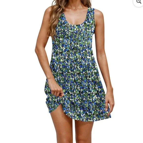 Floral Blue-Green Dress (XXL)
