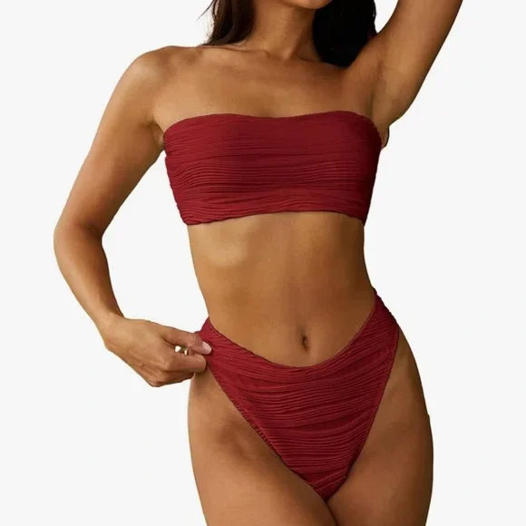 Zaful Burgundy Bandeau Bikini Set (LARGE)