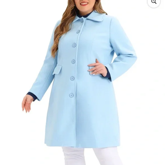 Allegra K Chic Pastel Blue Button-Up Coat (2X)