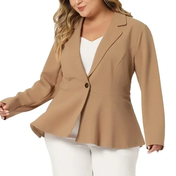 Allegra K Chic Tan Peplum Blazer (4X)