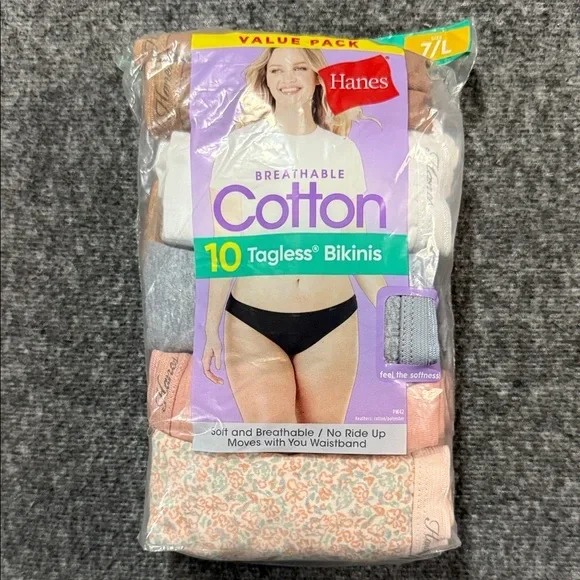Hanes Value Pack Cotton 10 Tagless Bikini Panties (LARGE)