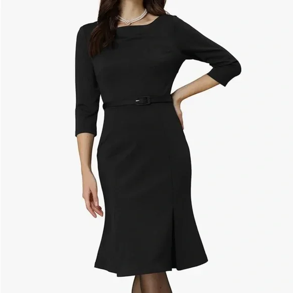 Allegra K Timeless Elegance Black Midi Dress (SMALL)