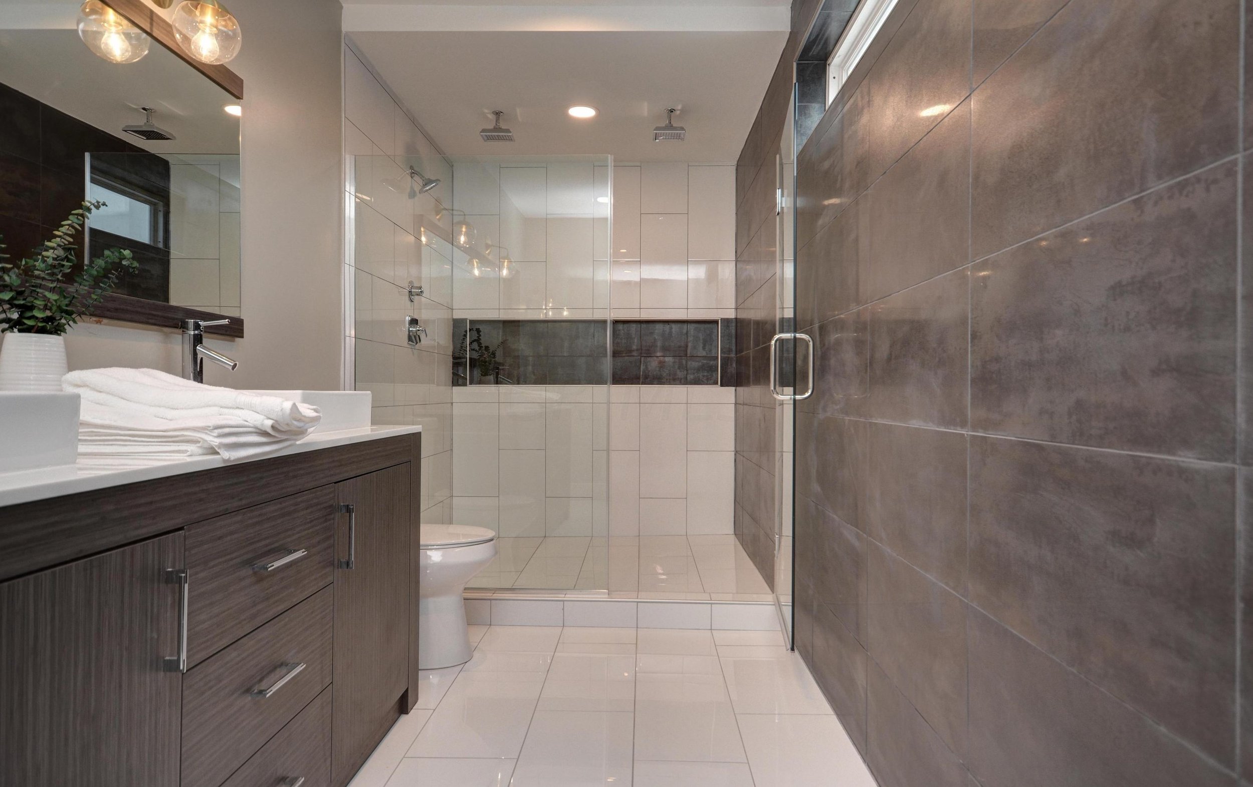 Double rain head master bath addition to second floor of home.