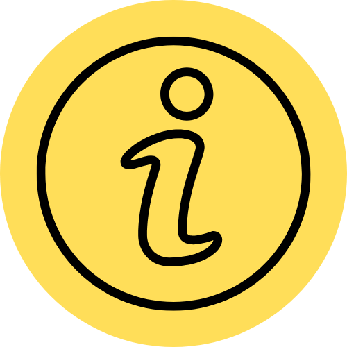 Info icon on a yellow circular background.