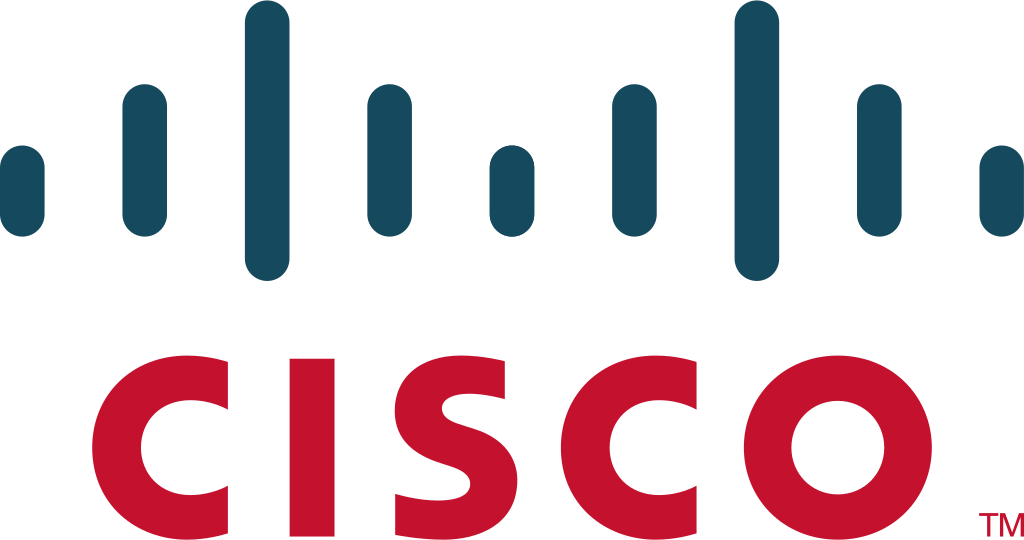 Cisco logo with a stylized blue signal wave above the red company name.
