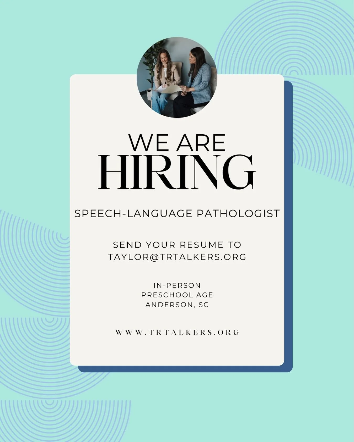 👋 SLP friends&mdash;sharing an early opportunity for the 2026&ndash;2027 school year!

TR Talkers (therapist-owned &amp; run 💛) is looking for a full-time SLP to serve one preschool site in Anderson, SC.

✨ 37.5 hrs/week (direct + indirect time inc