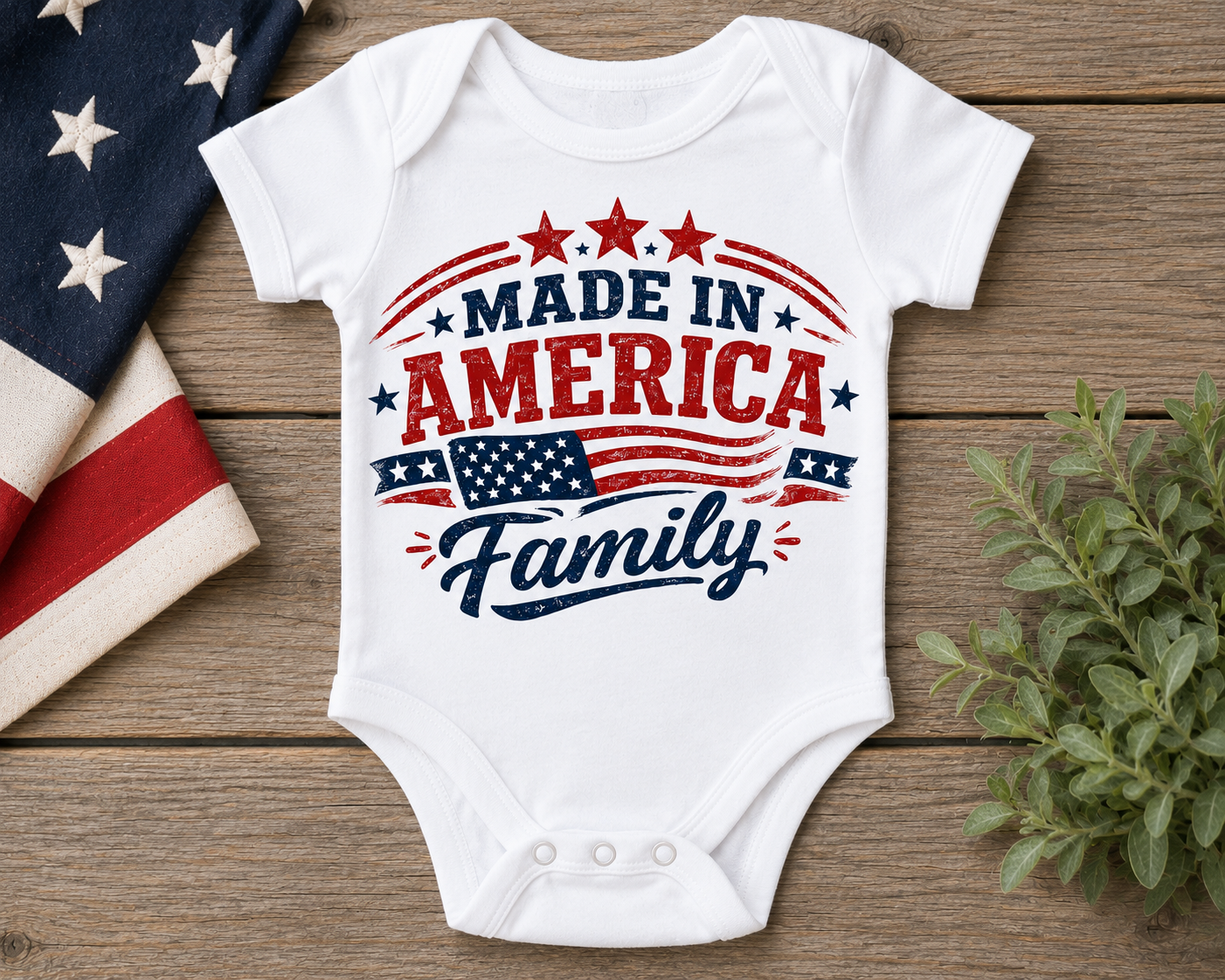 Made in America Family Patriotic Baby Onesie