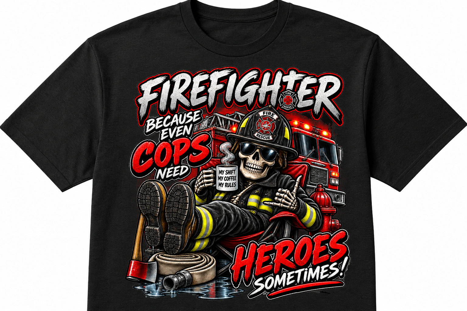 Firefighter – Because Even Cops Need Heroes Sometimes T-Shirt