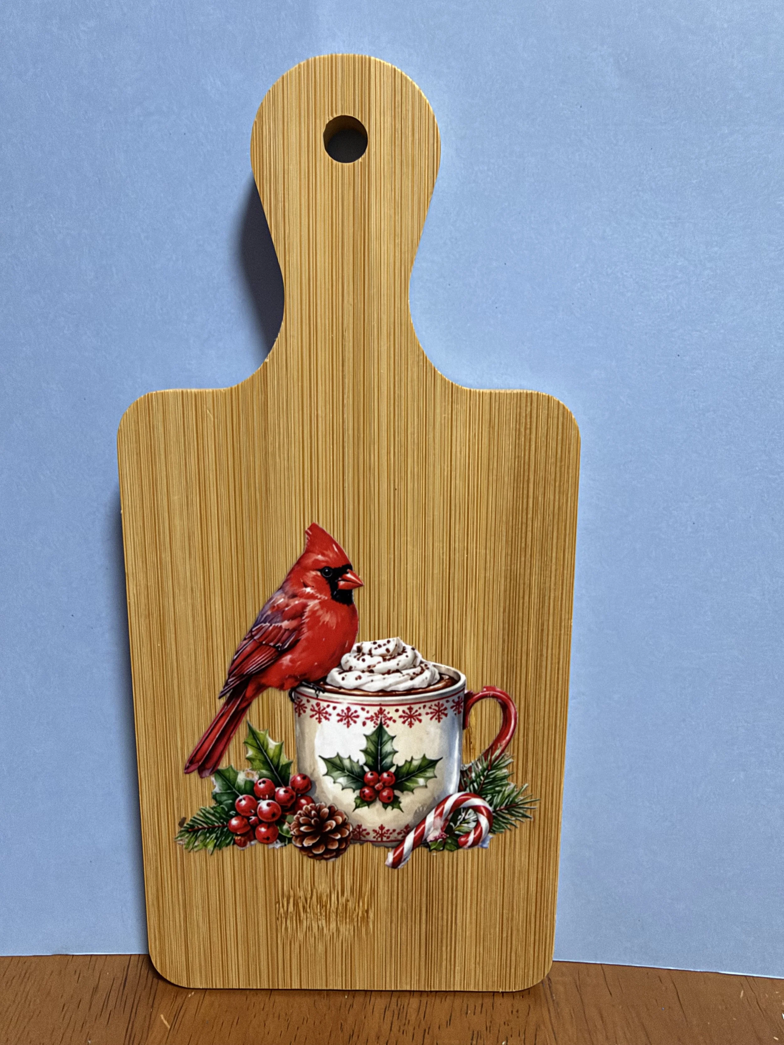 Cardinal & Christmas Cocoa Bamboo Decorative Board