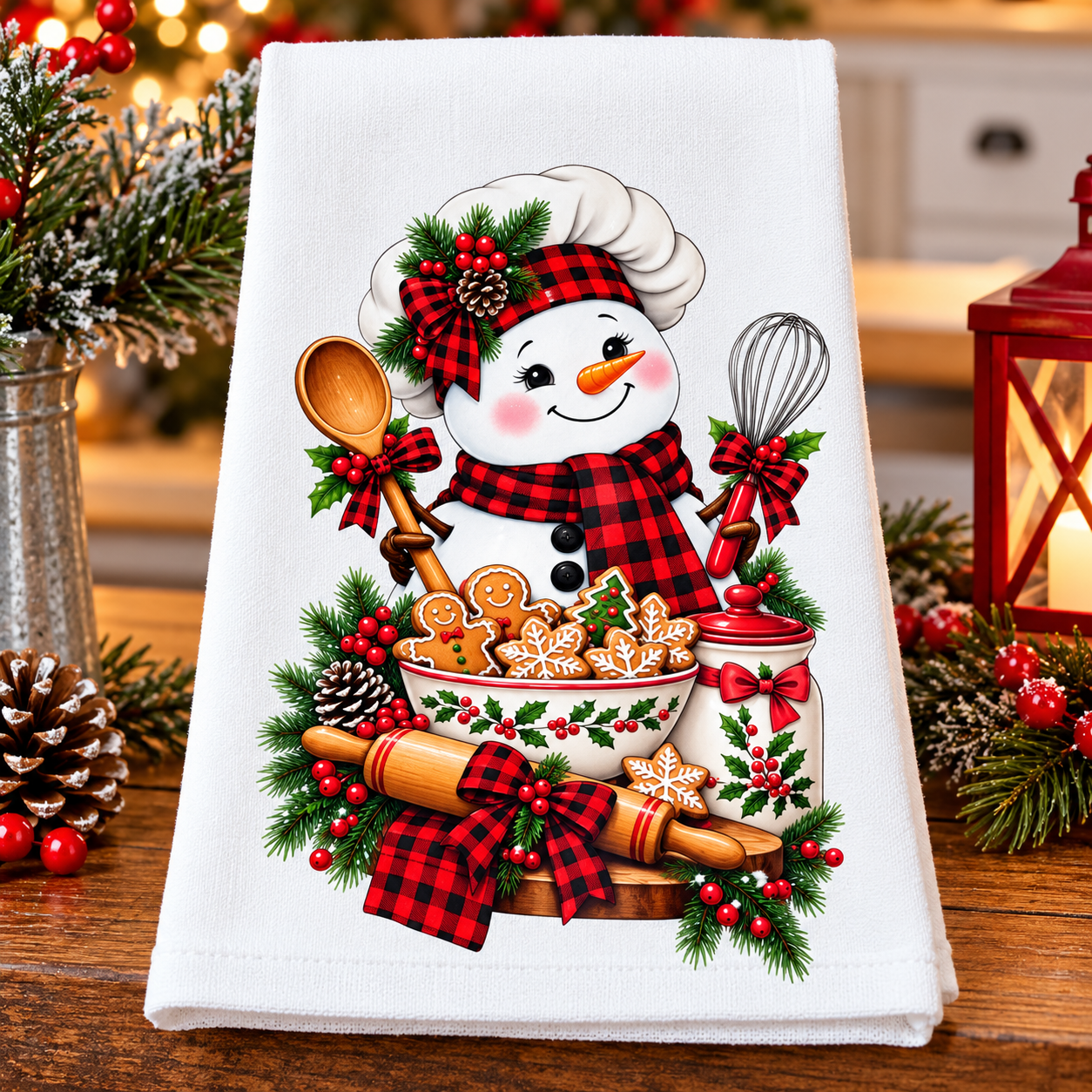 Snowman Baker Holiday Kitchen Towel – Christmas Cookies