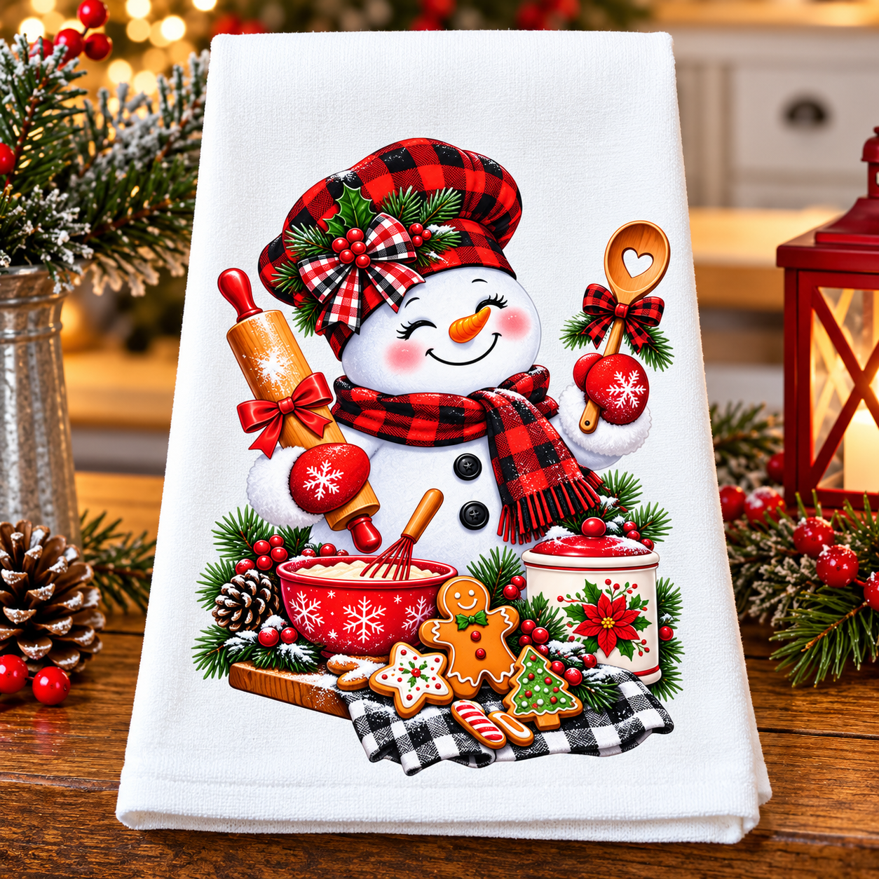 Christmas Snowman Baking Kitchen Towel – Buffalo Plaid