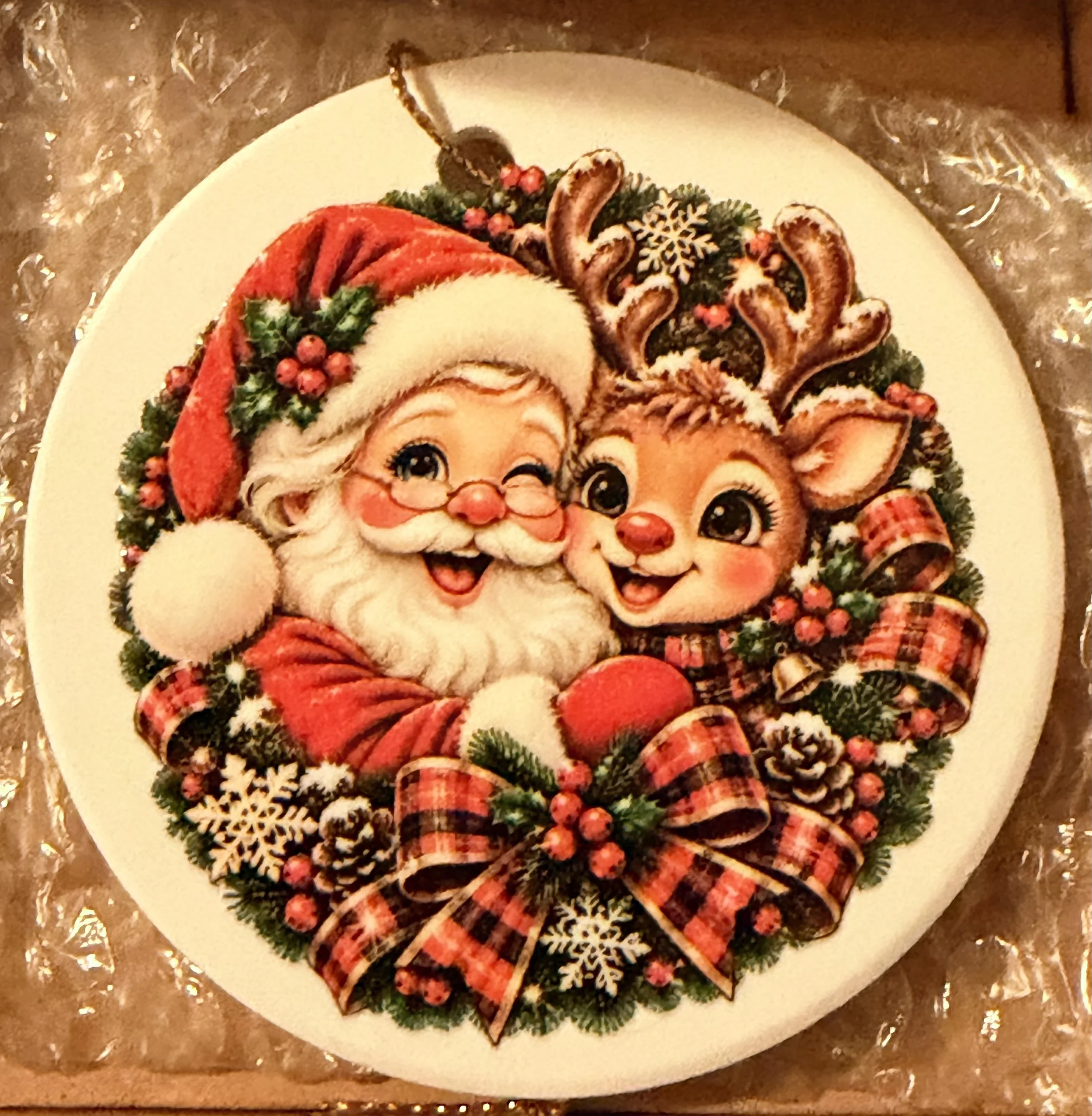 Santa & Reindeer Christmas Cheer – Ceramic Christmas Ornament