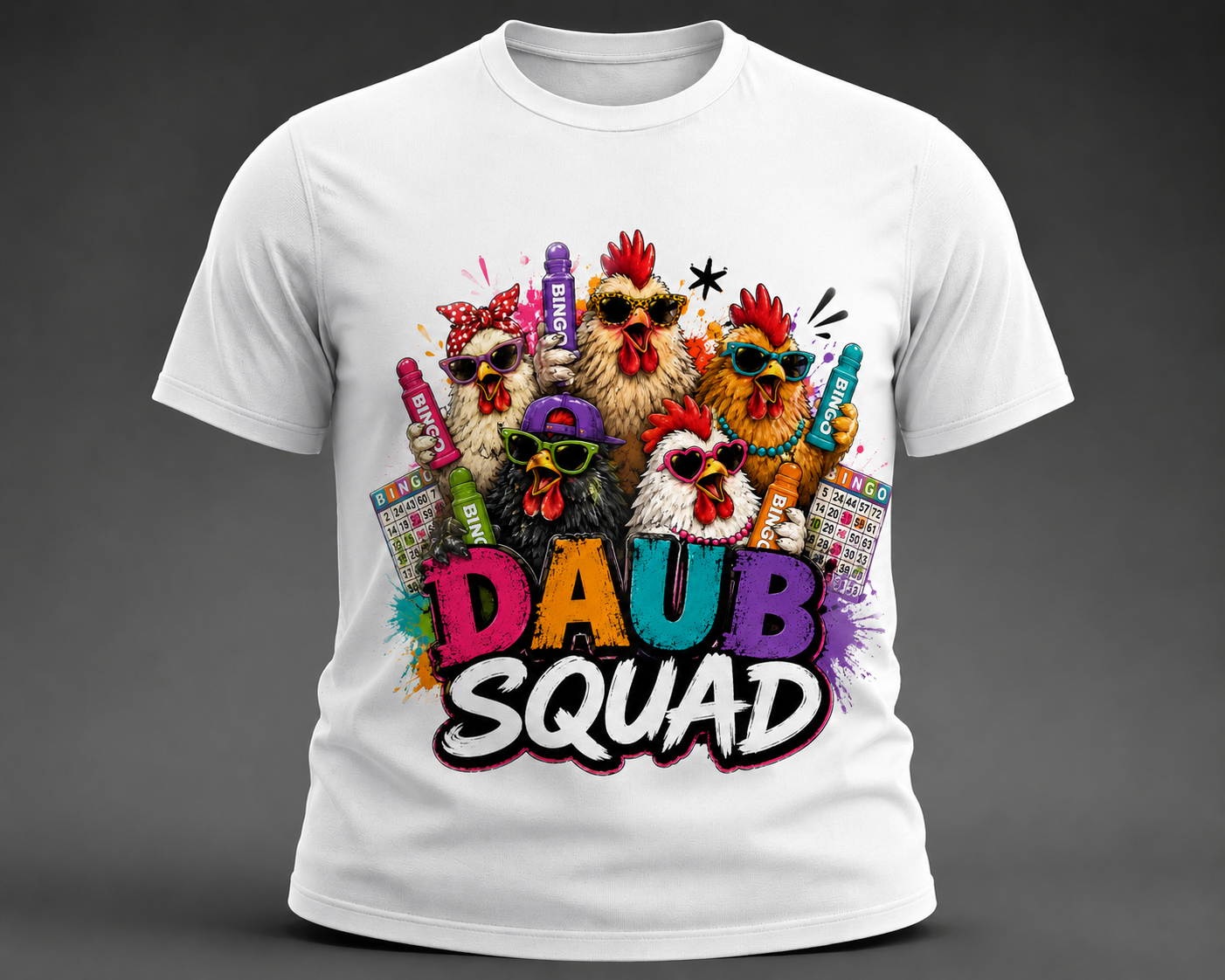 Daub Squad Chicken Bingo T-Shirt | Funny Bingo Crew Graphic Tee