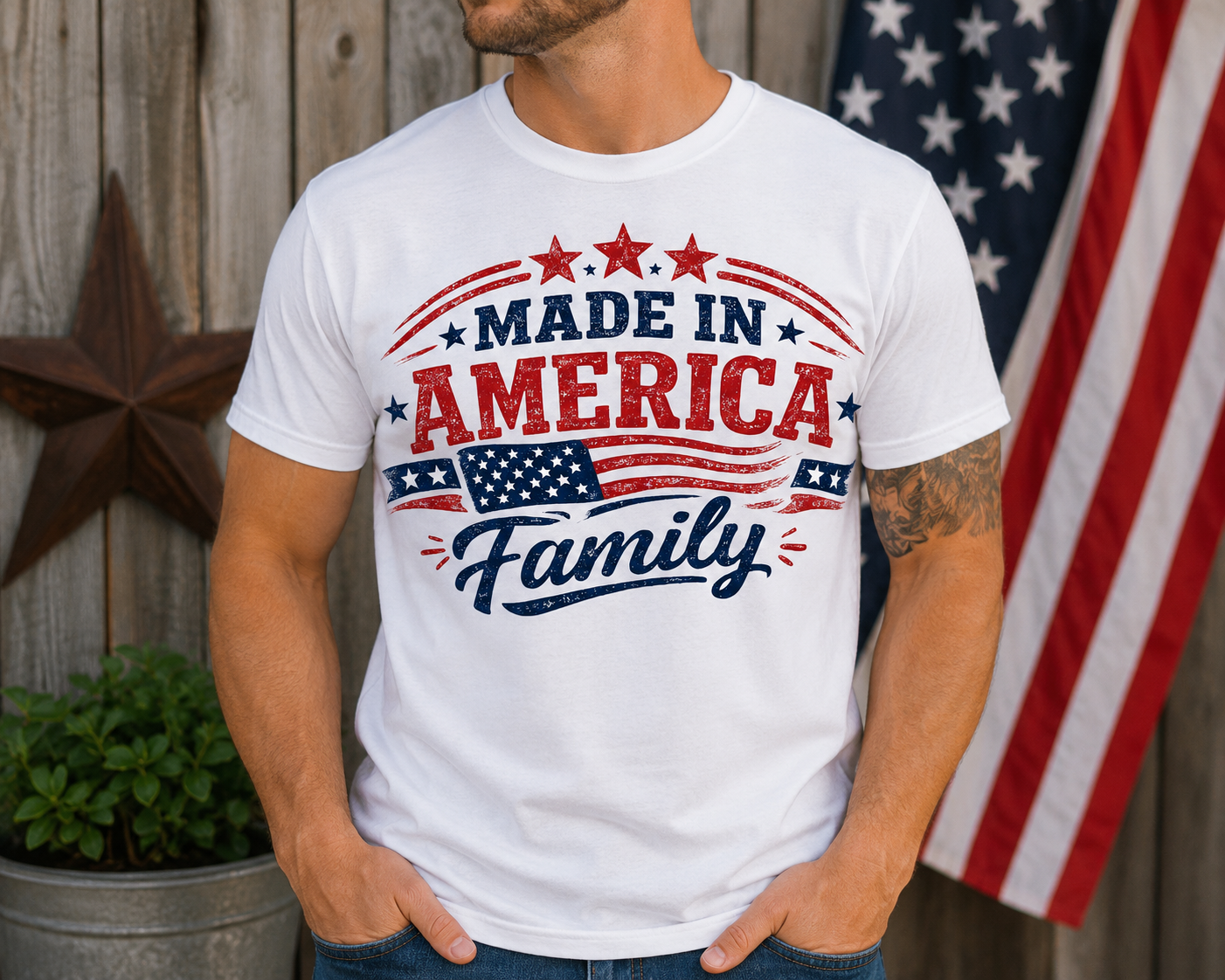 Made in America Family Patriotic Graphic T-Shirt