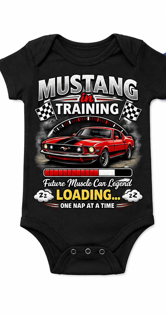 Mustang in Training Baby Onesie | Muscle Car