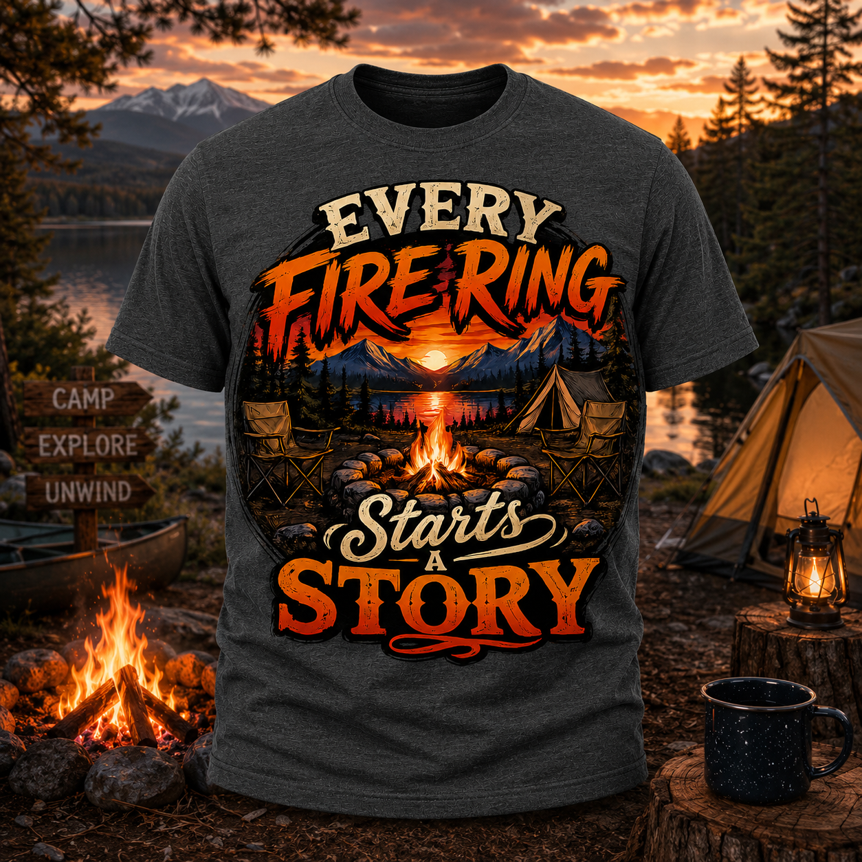 Every Fire Ring Starts a Story Camping T-Shirt
