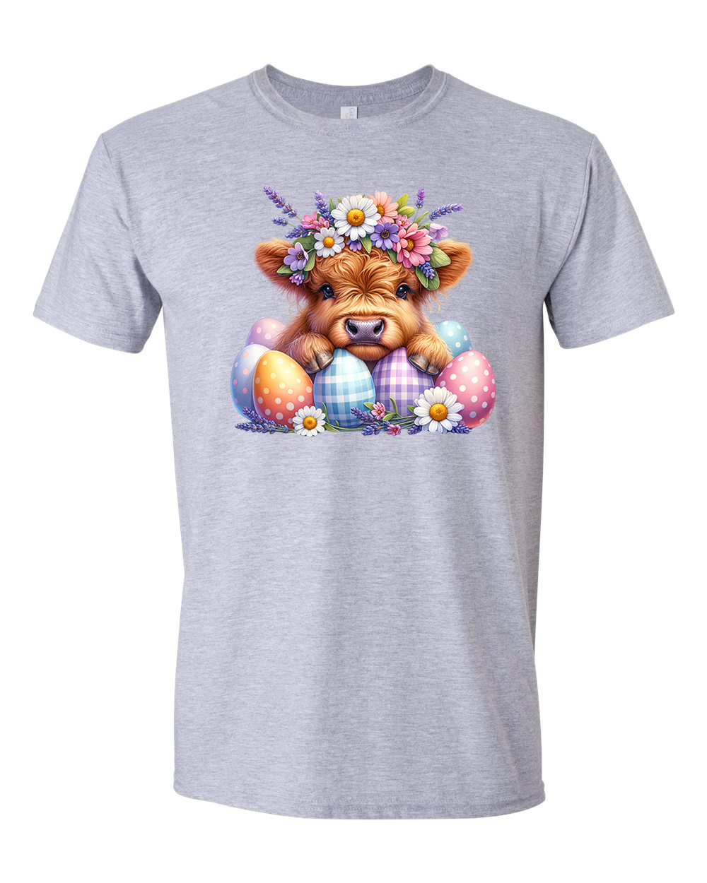 Spring Highland Cow – Easter Egg Floral Adult T-Shirt