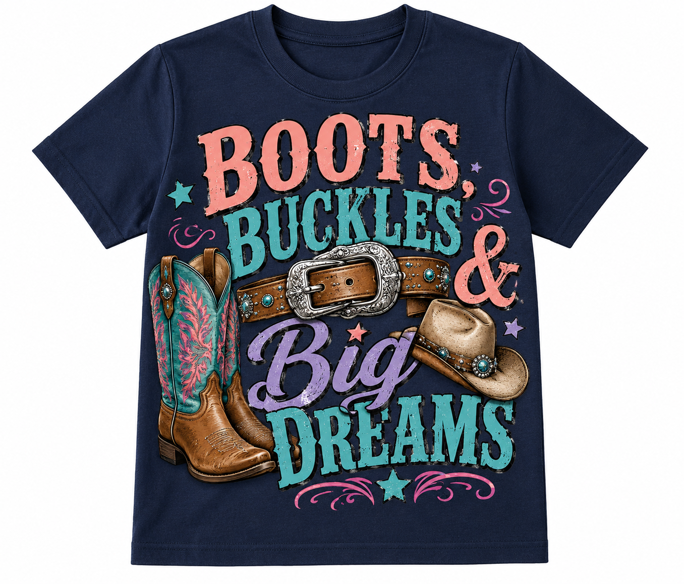 Boots, Buckles & Big Dreams Girls Western Youth T-Shirt