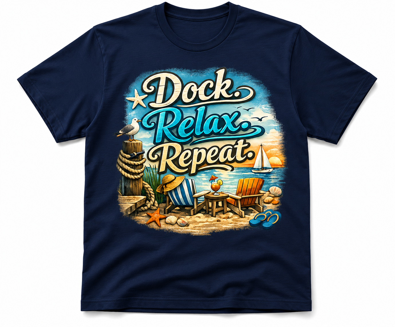 Dock. Relax. Repeat. – Coastal Beach & Lake Life Shirt.png