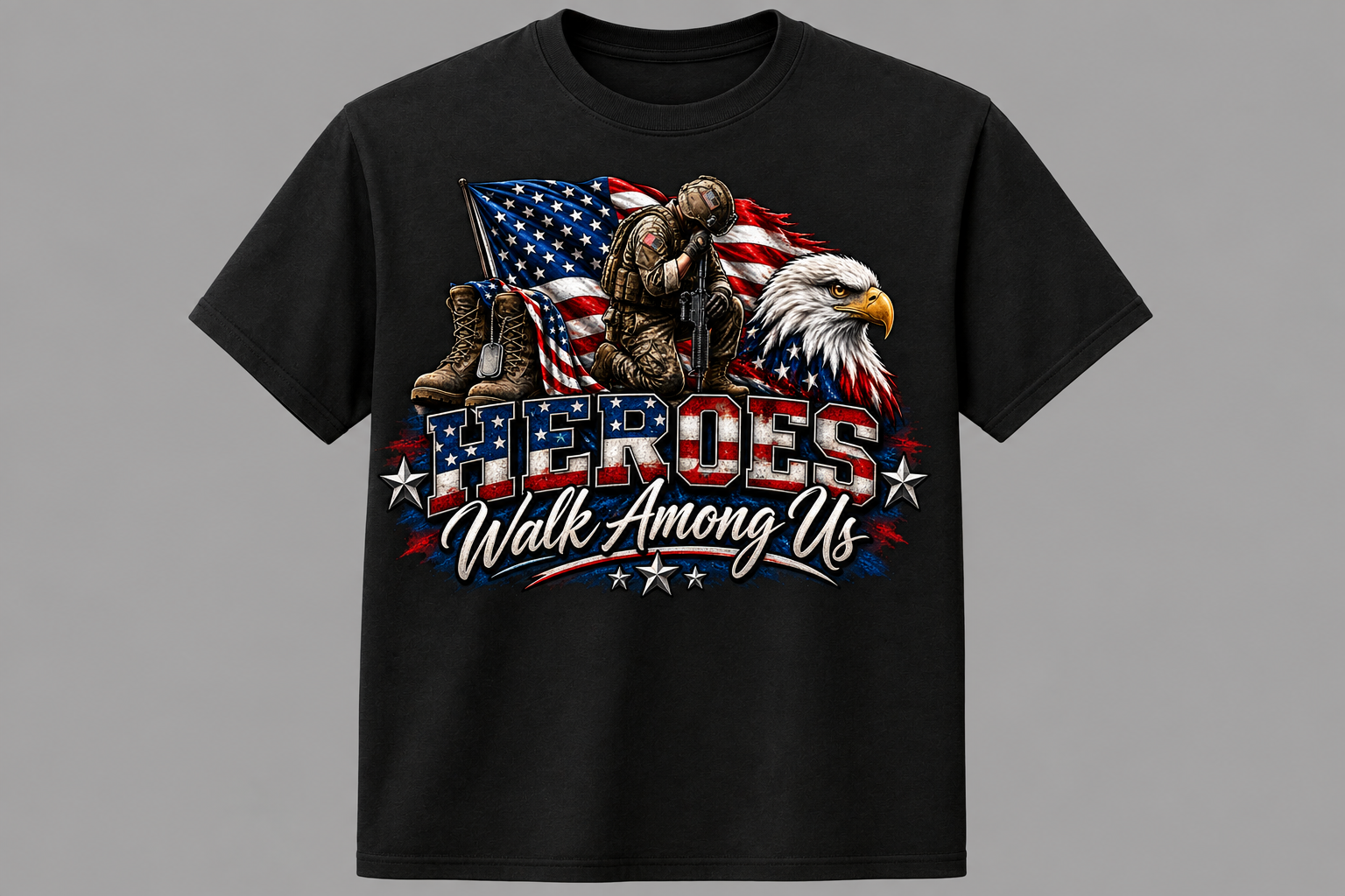 Heroes Walk Among Us – Patriotic Military Tribute T-Shirt