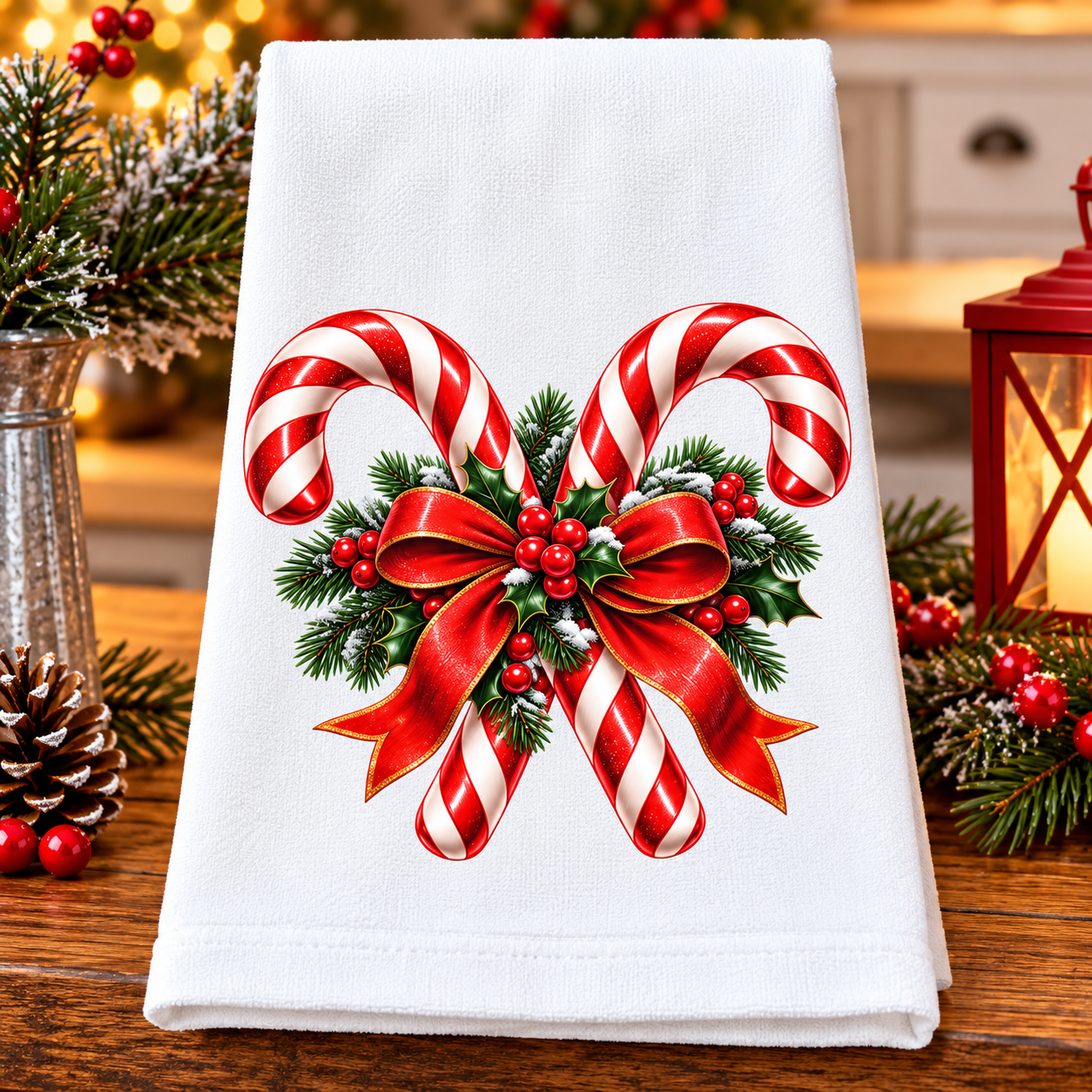 Festive Candy Cane Christmas Kitchen Towel