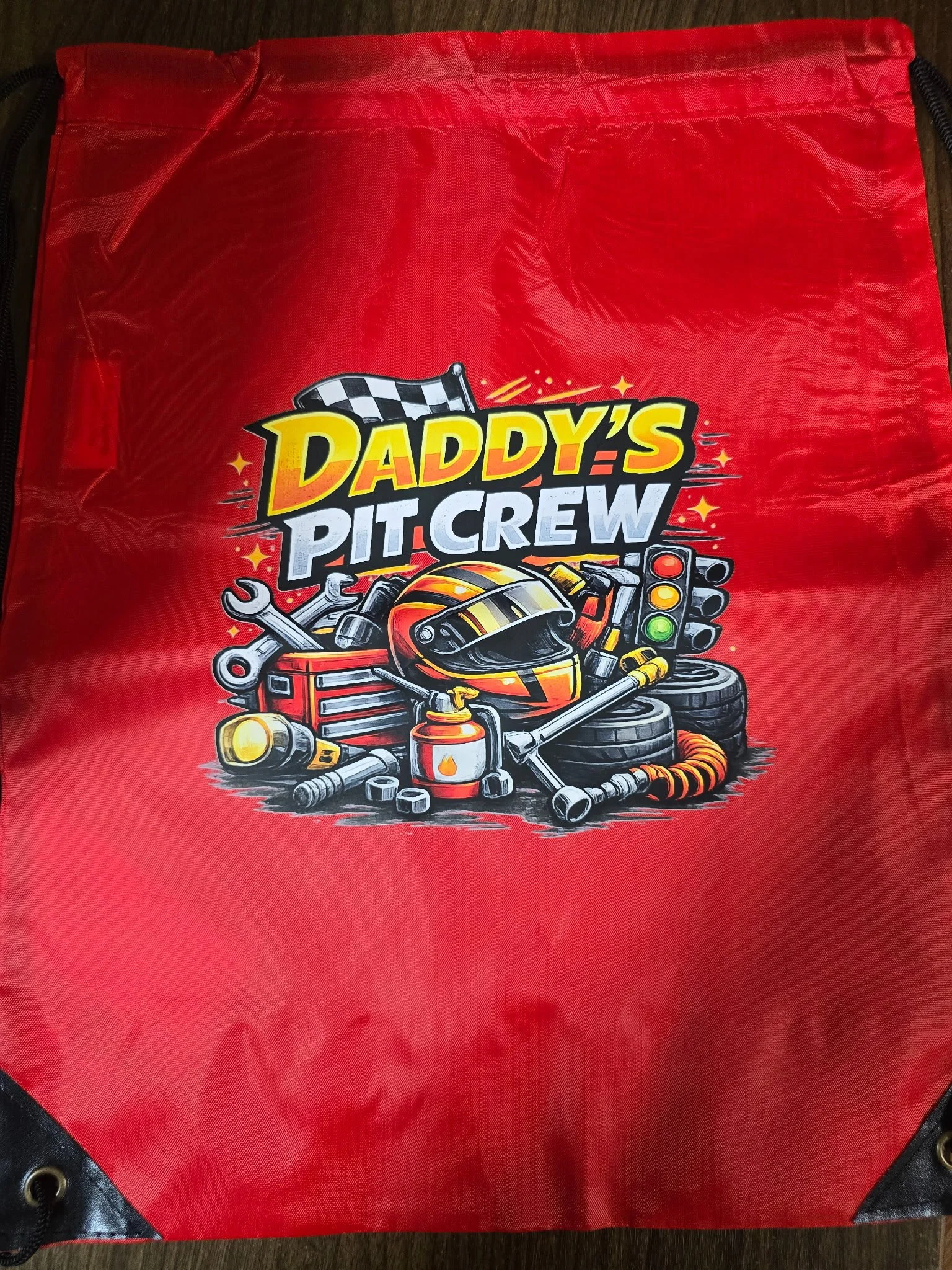 Daddy’s Pit Crew – Racing Drawstring Bag
