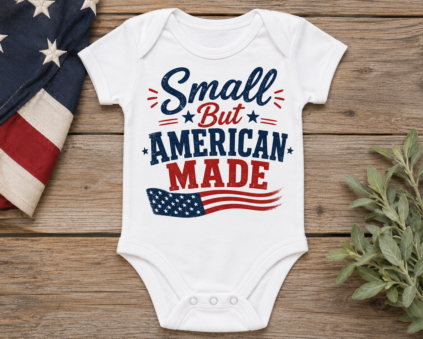 Small But American Made Patriotic Baby Onesie