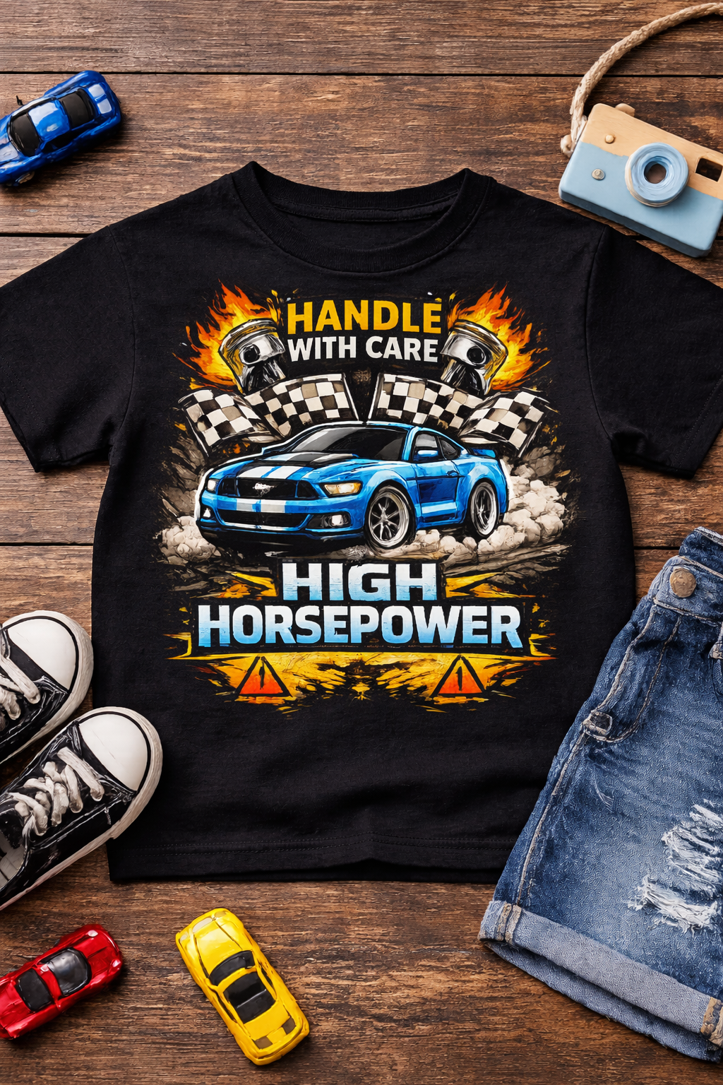 Handle With Care – High Horsepower Youth T-Shirt | Kids Racing Car