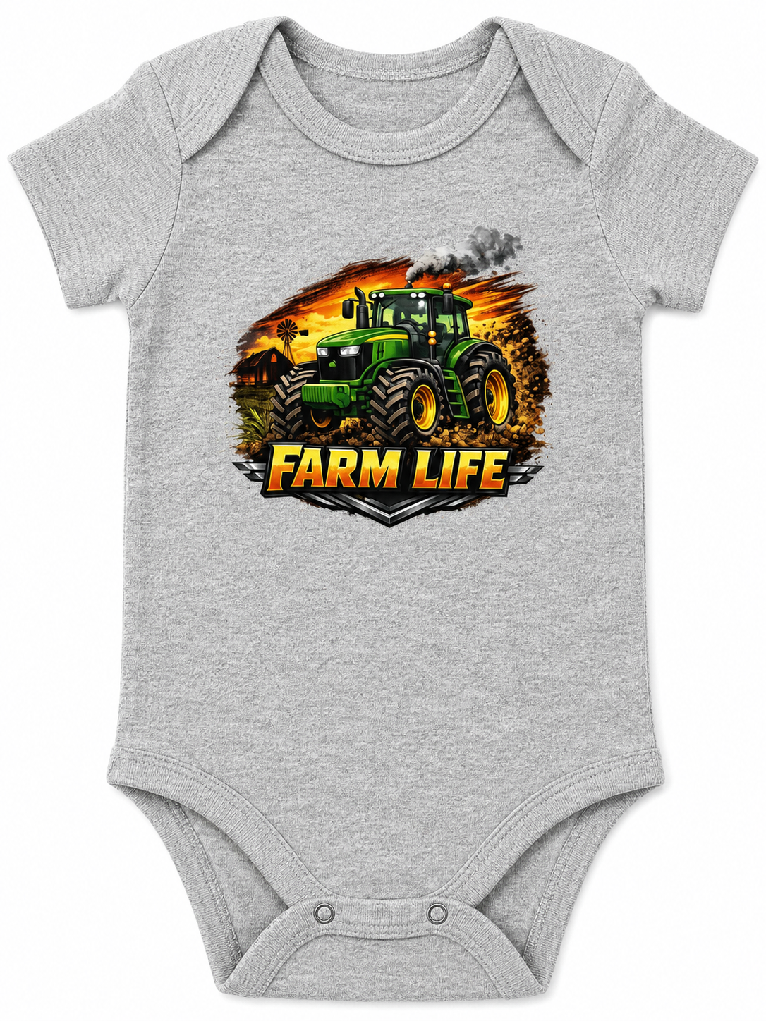 Farm Life Green Tractor Baby Onesie