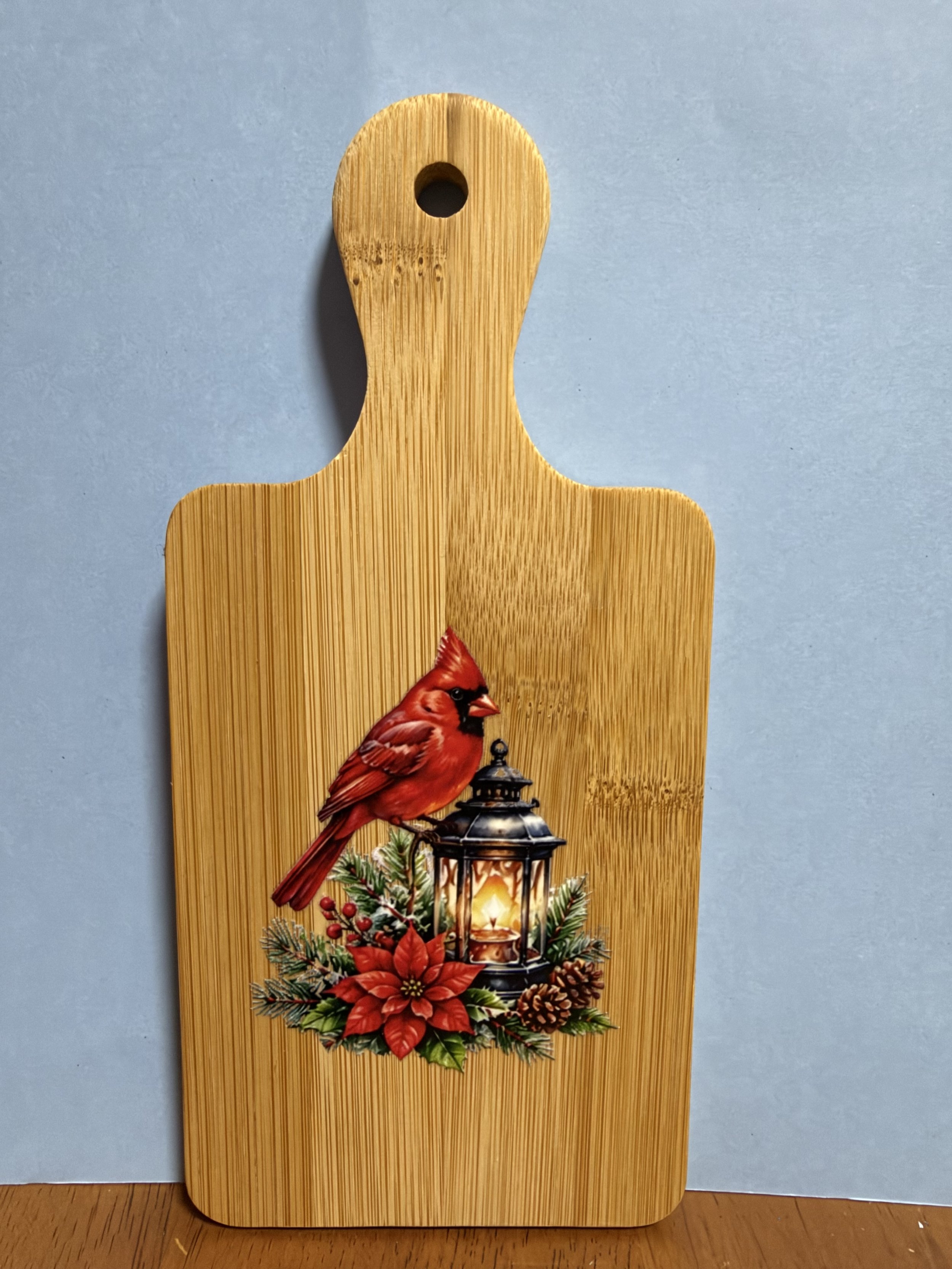 Christmas Cardinal & Lantern Bamboo Decorative Board