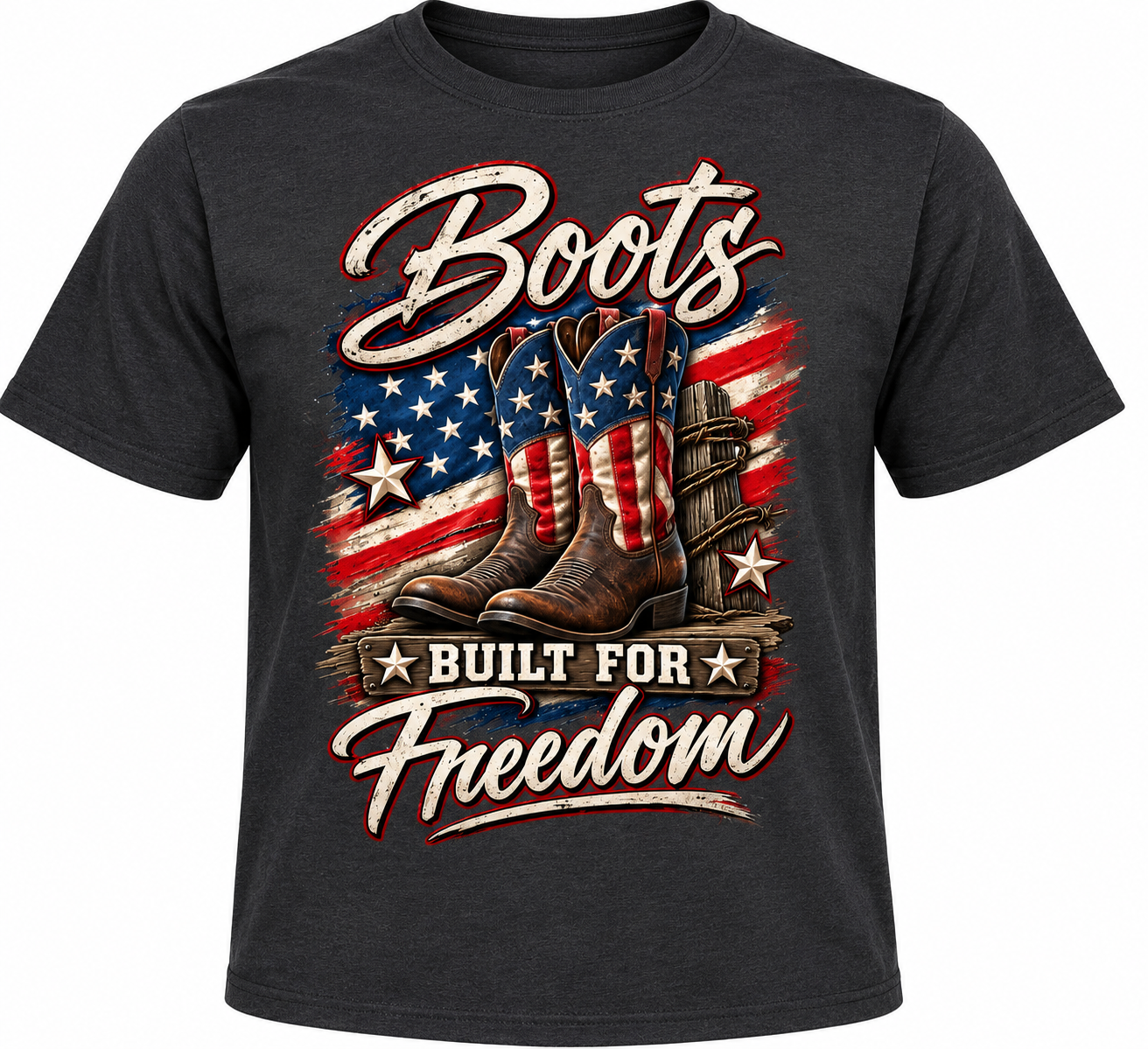 Boots Built for Freedom – Patriotic Cowboy Boots Graphic T-Shirt