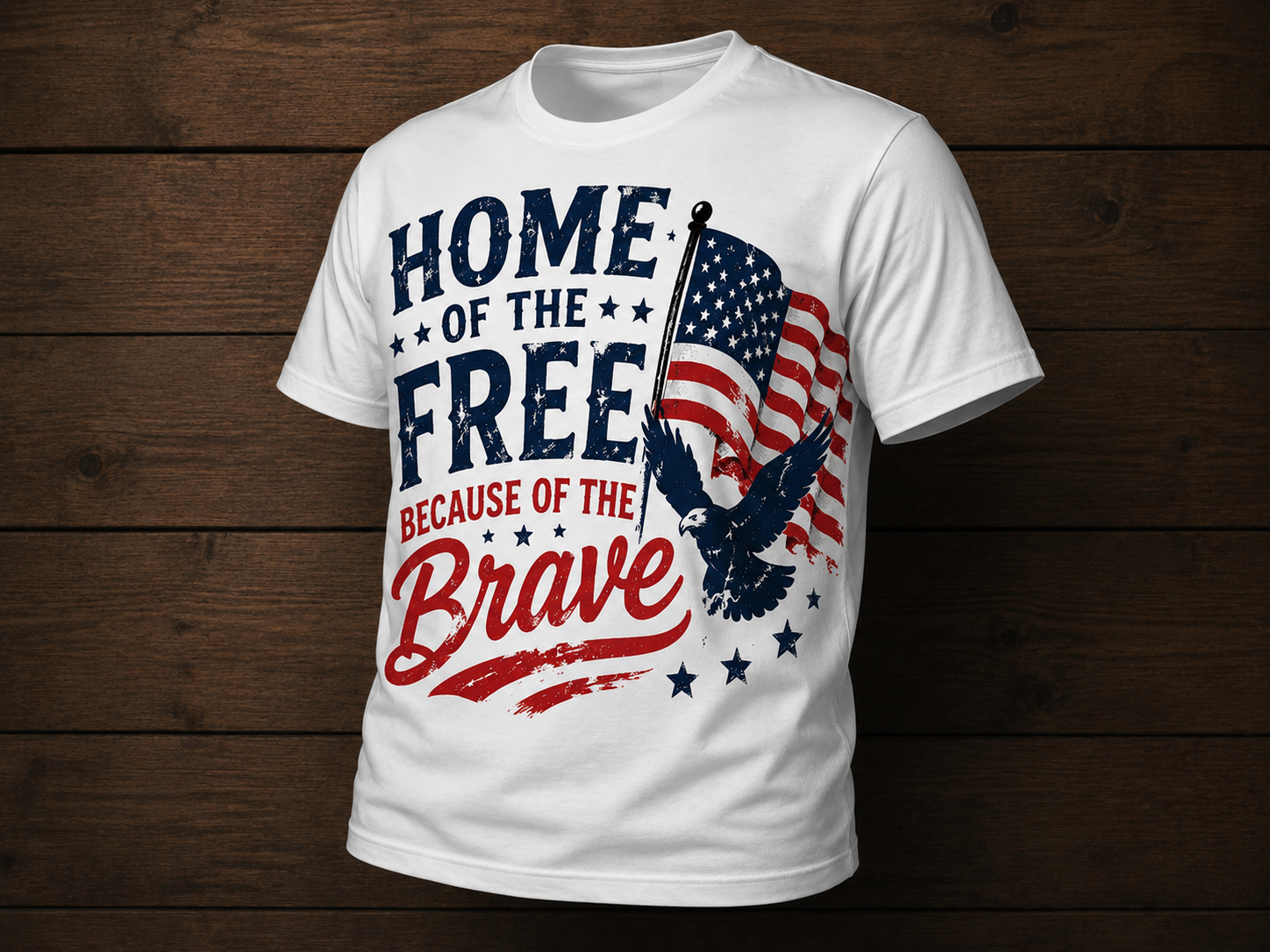 Home of the Free Because of the Brave Patriotic Eagle & American Flag T-Shirt