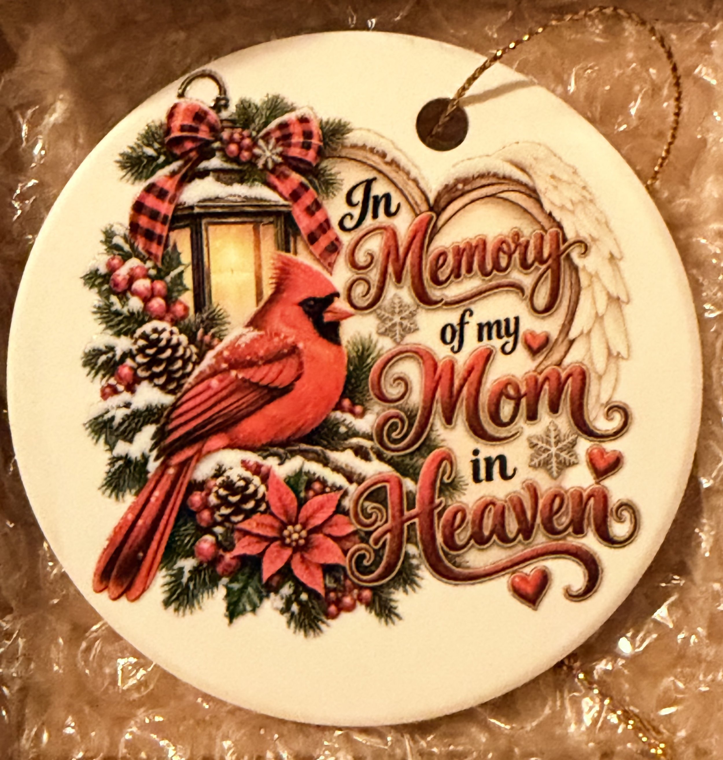 In Loving Memory of My Mom in Heaven – Cardinal Christmas Ceramic Ornament