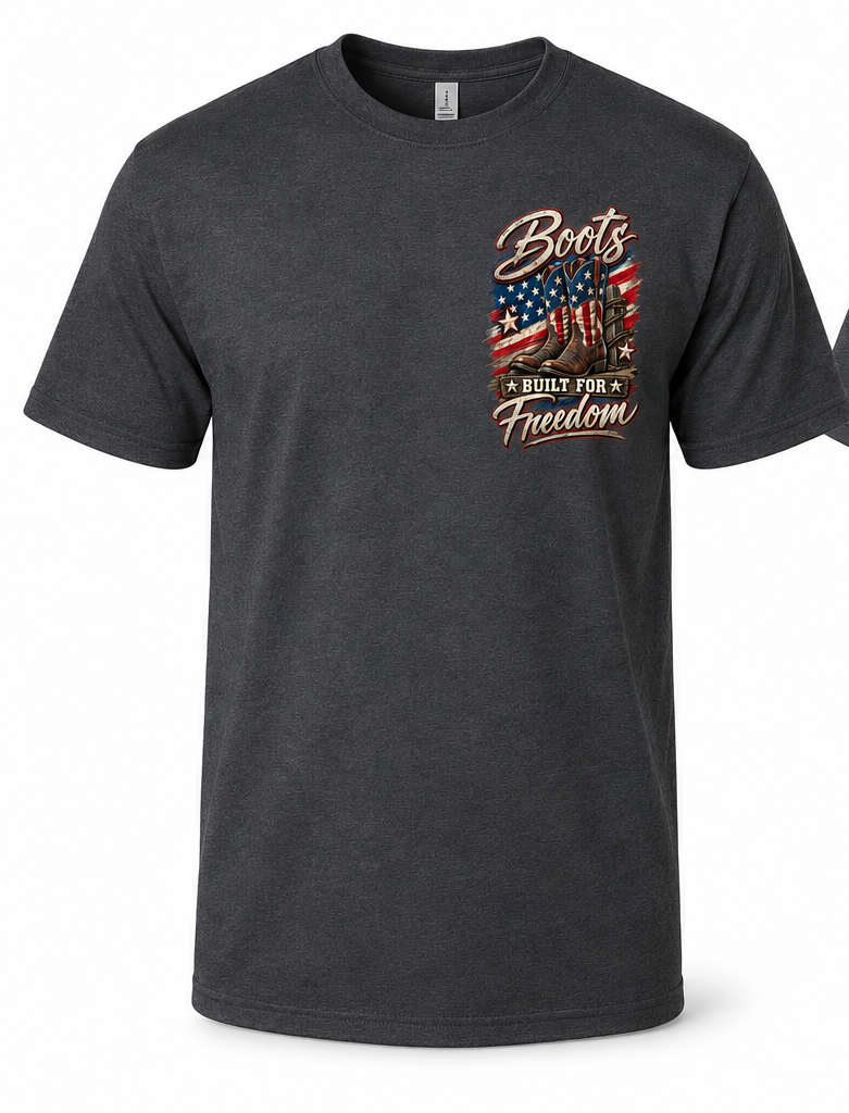 Boots Built for Freedom – Patriotic Western Graphic tee front.png