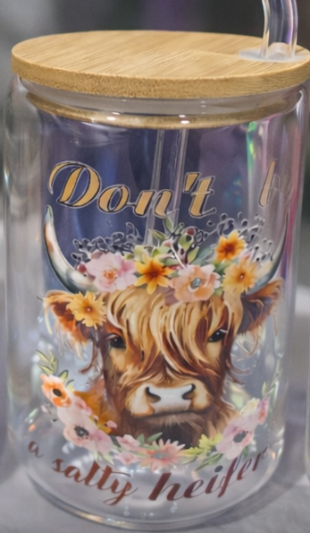 Don’t Be a Salty Heifer – Highland Cow Glass Cup