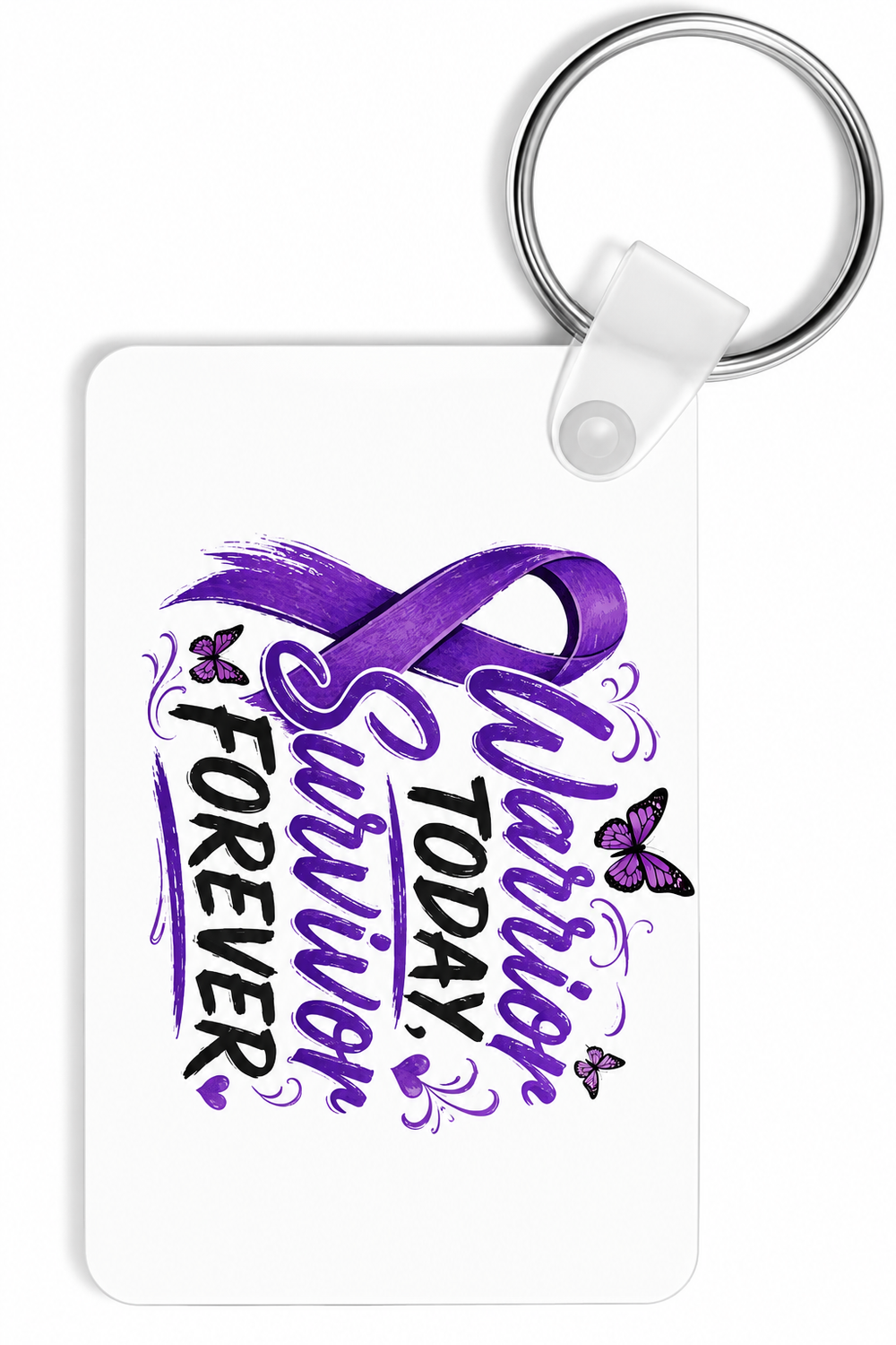 Warrior Today Survivor Forever Purple Ribbon Aluminum Keychain