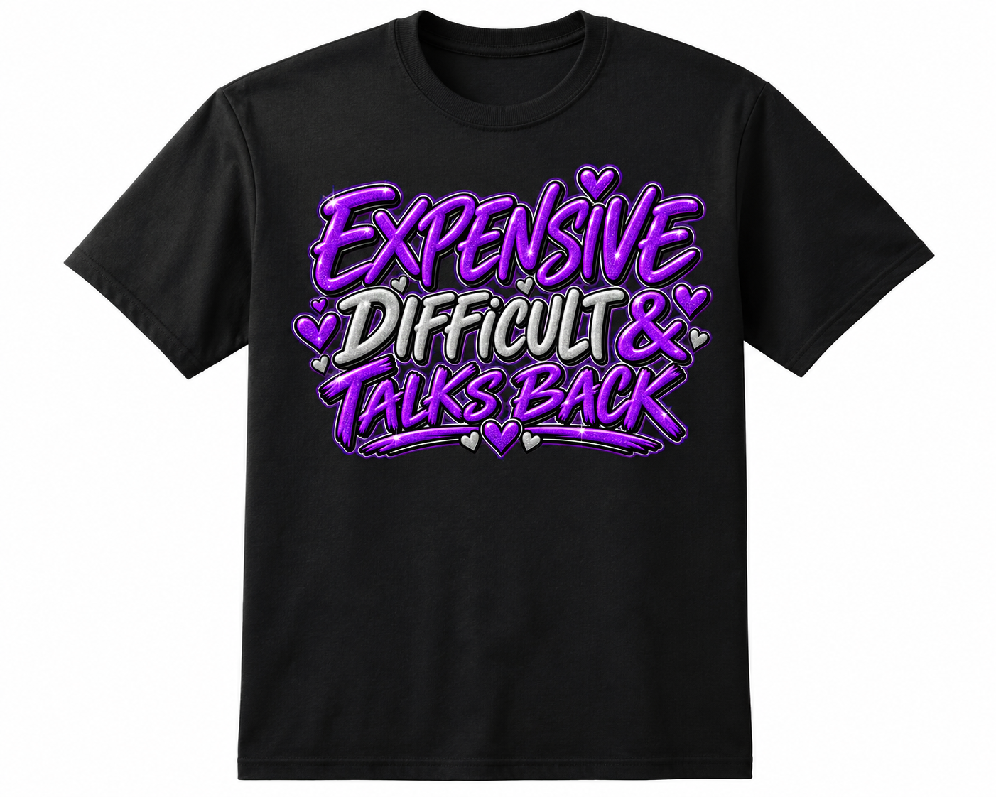Expensive, Difficult & Talks Back – Purple Glitter t shirt.png