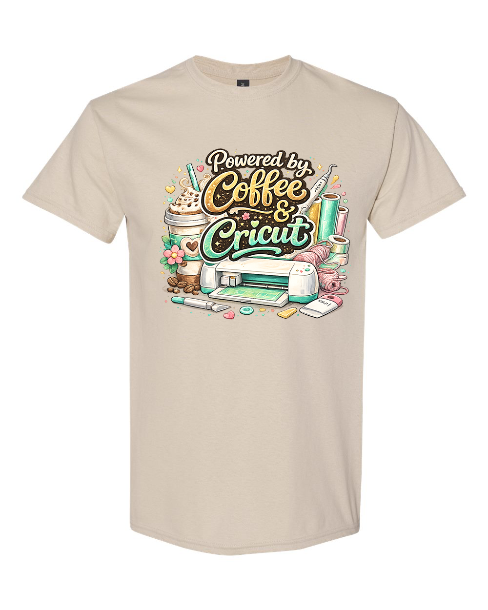 Powered by Coffee & Cricut Adult T-Shirt – Crafting Lover