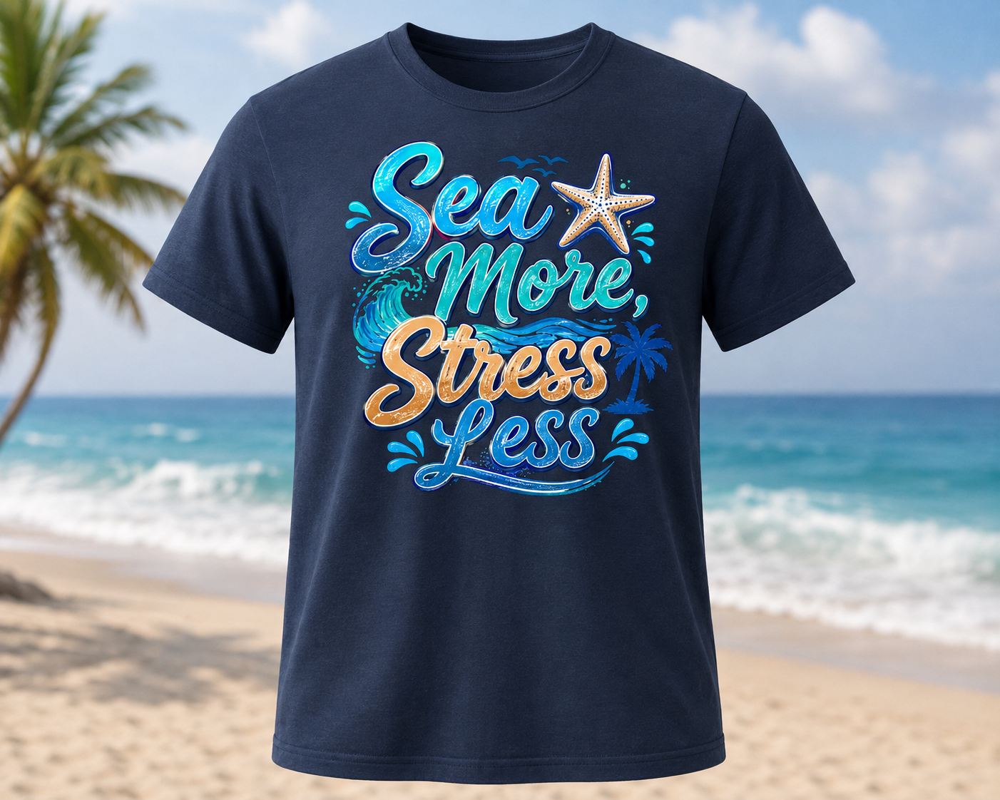 Sea More, Stress Less – Funny Beach Life T-Shirt