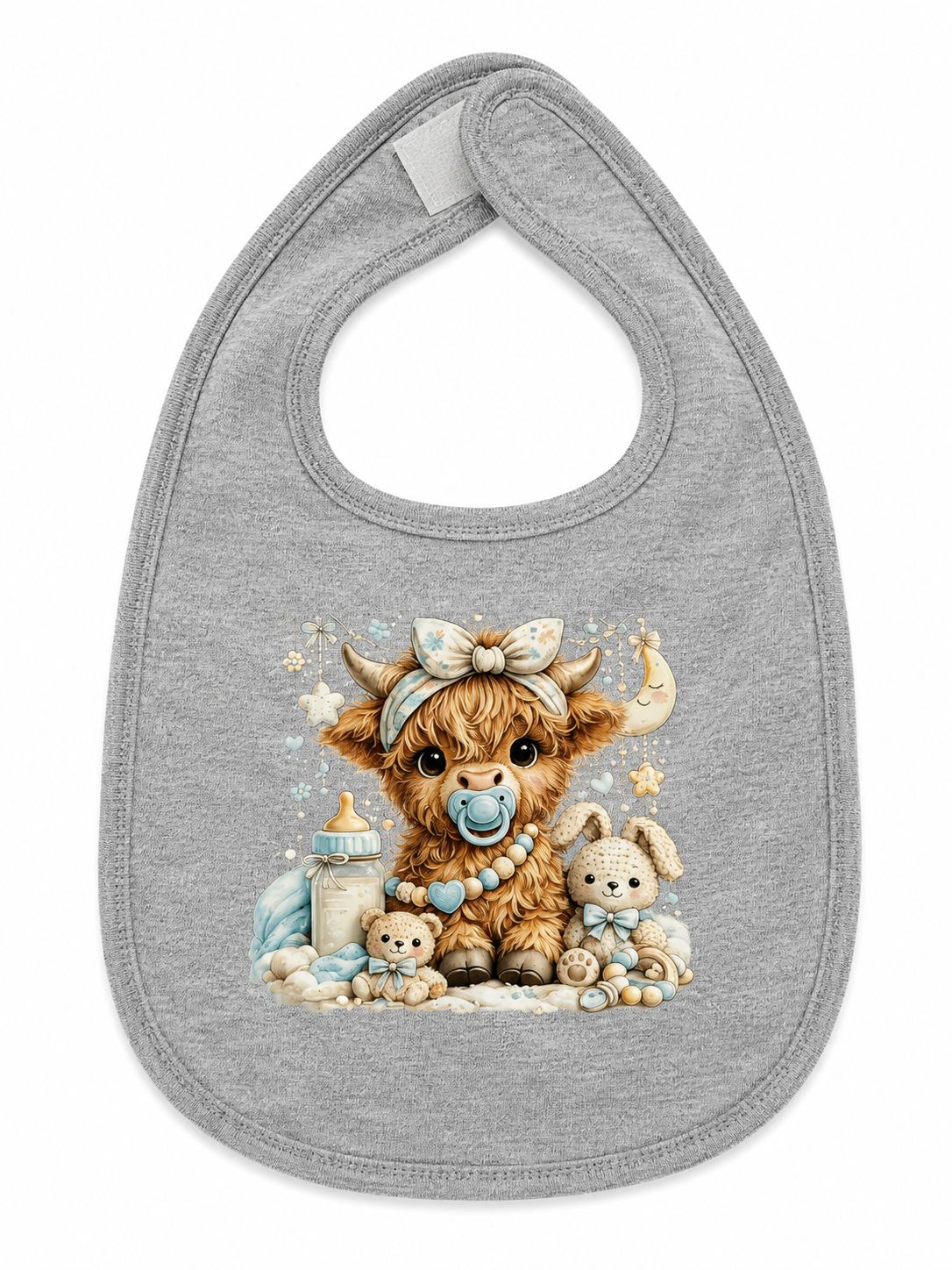 Sweet Baby Highland Cow Blue Baby Bib