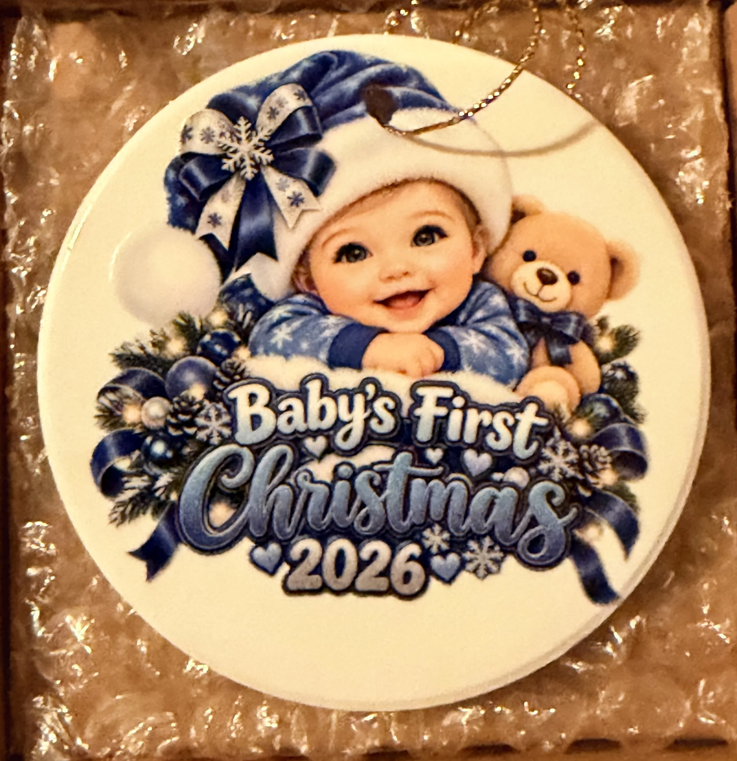 Baby's First Christmas 2026 – Blue Baby Boy Ceramic Keepsake Ornament